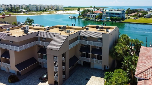 aerial view with a water view