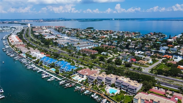 bird's eye view featuring a water view