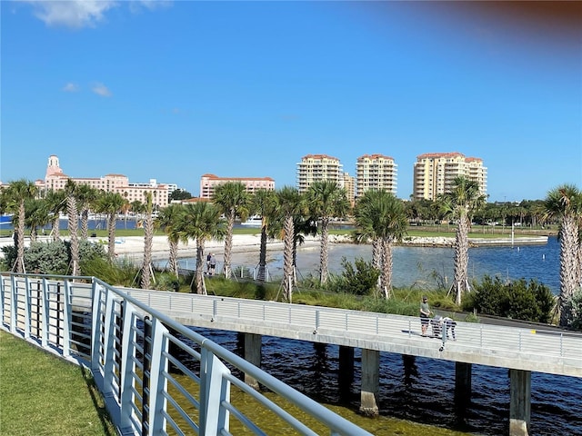 exterior space featuring a water view