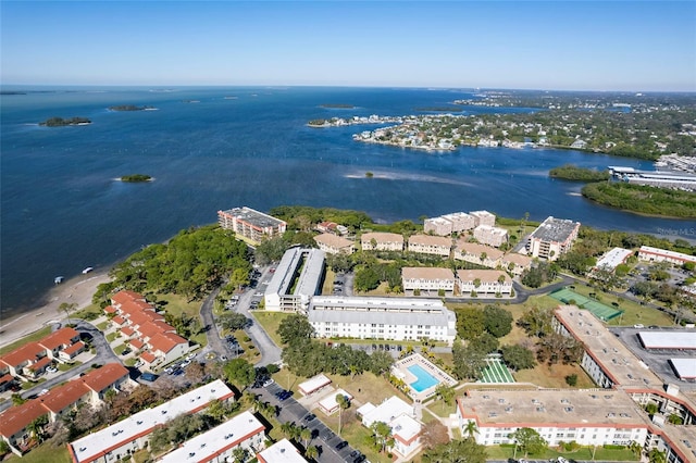 aerial view with a water view