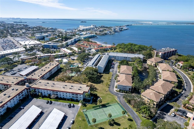 aerial view with a water view