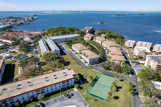 aerial view featuring a water view