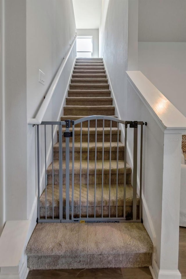 stairway featuring wood finished floors