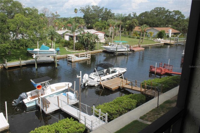 dock area featuring a water view