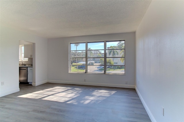 spare room featuring dark hardwood / wood-style floors, a textured ceiling, and sink