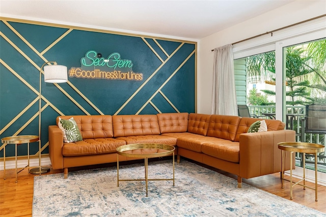 living room with hardwood / wood-style flooring