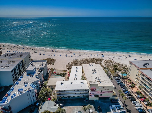 bird's eye view with a view of the beach and a water view