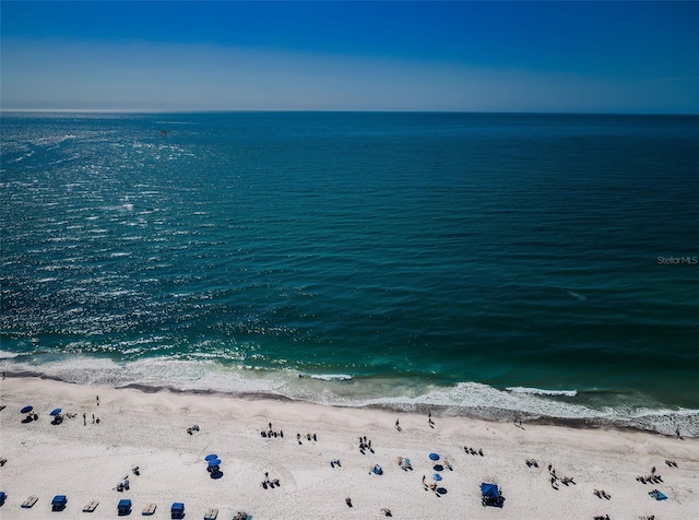 property view of water featuring a beach view