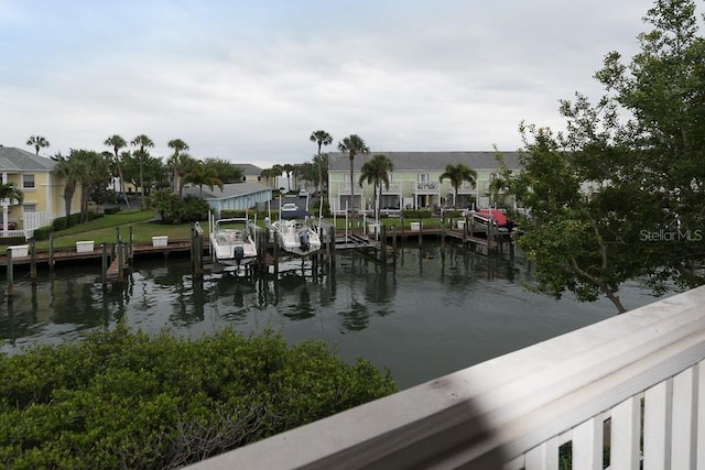 view of water feature with a boat dock