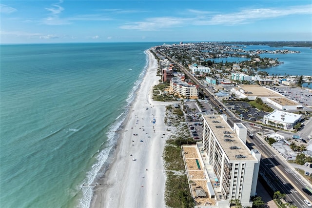 aerial view with a beach view and a water view