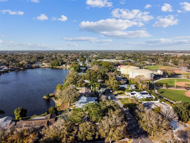 bird's eye view featuring a water view