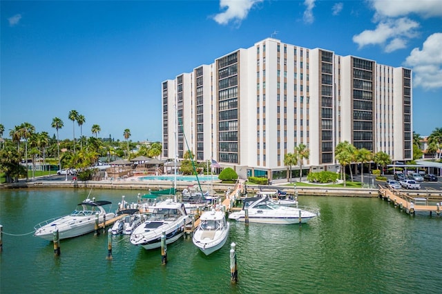 dock area featuring a water view