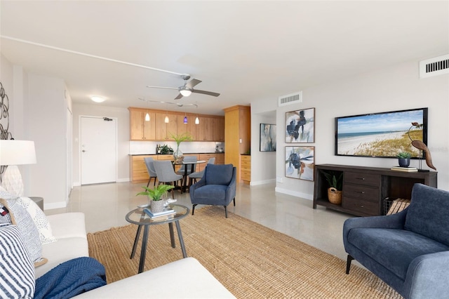 living room with ceiling fan