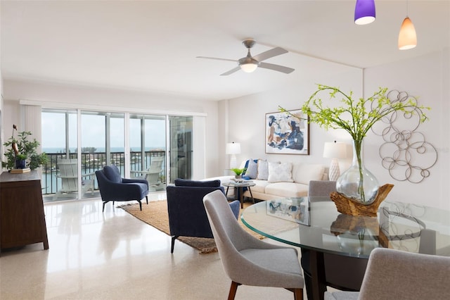 interior space featuring ceiling fan