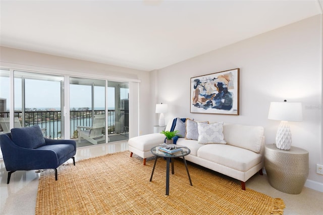 living room with a water view