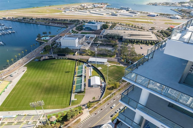 aerial view with a water view