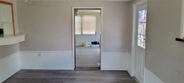 interior space with dark wood-type flooring and plenty of natural light