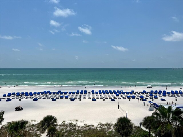 property view of water featuring a beach view