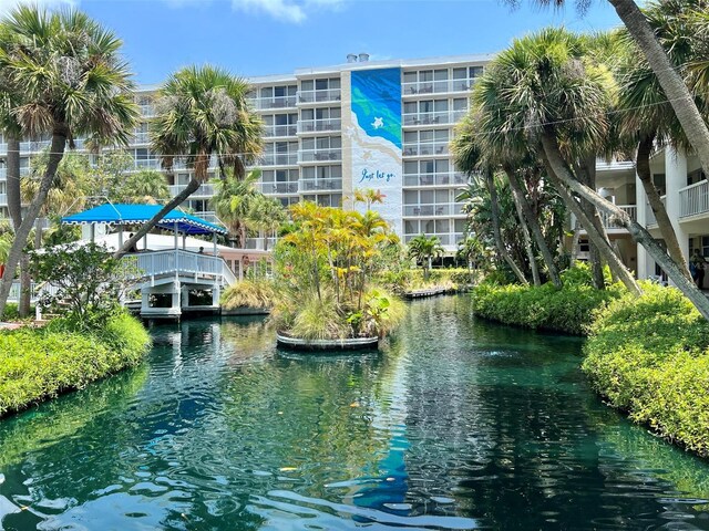 water view featuring a dock