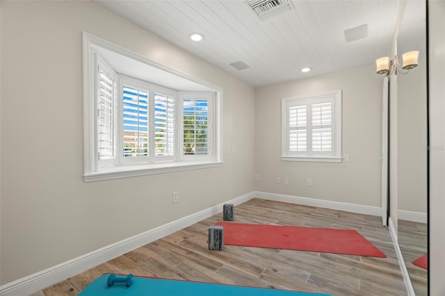 workout room featuring wood-type flooring