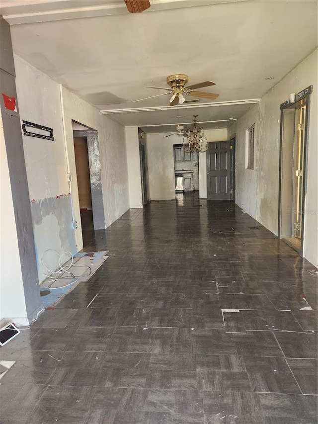 tiled empty room with ceiling fan