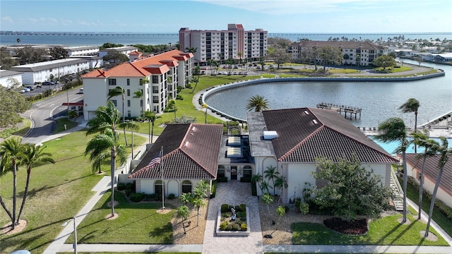 aerial view with a water view