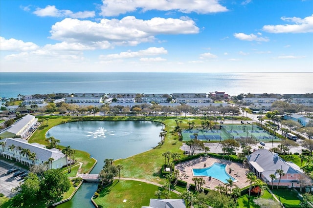 aerial view with a water view