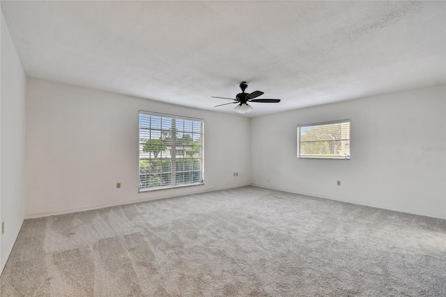 spare room featuring ceiling fan and carpet flooring