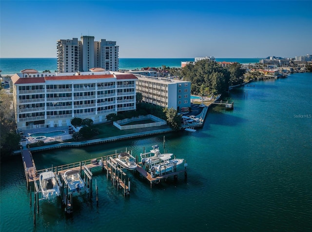 bird's eye view featuring a water view