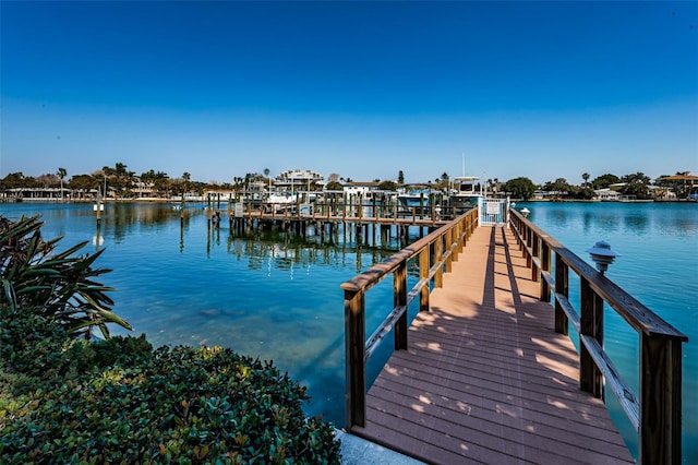 view of dock with a water view