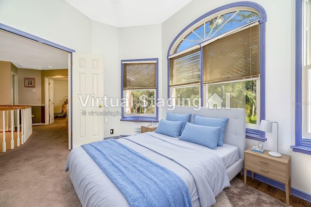 bedroom featuring carpet flooring and multiple windows