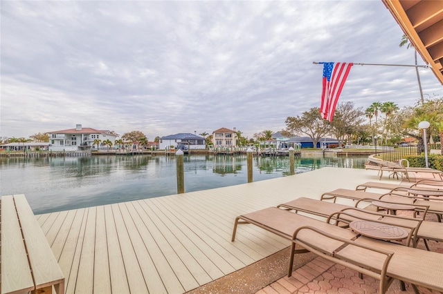 dock area with a water view