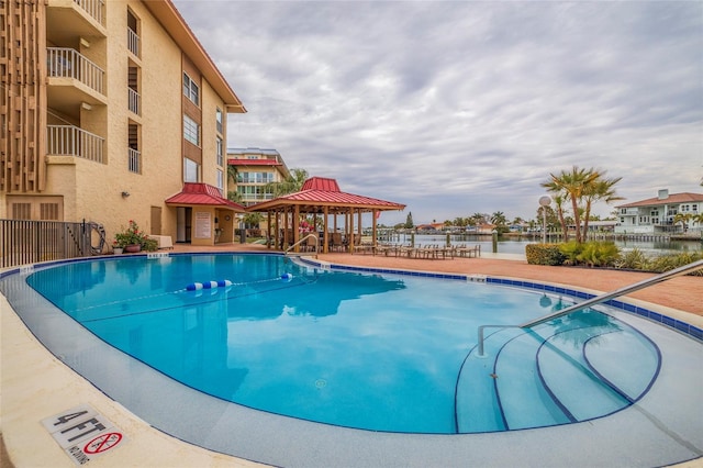 view of pool with a gazebo