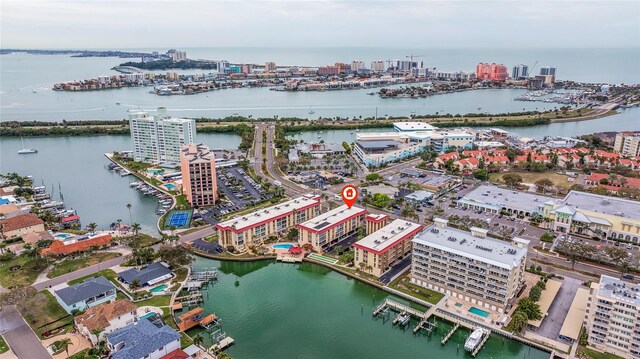 aerial view featuring a water view