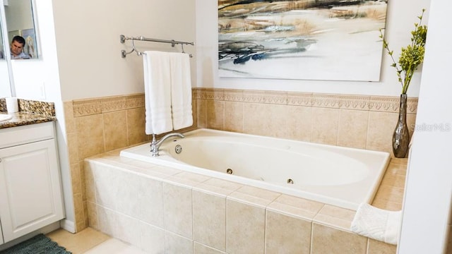 bathroom with vanity and tile floors