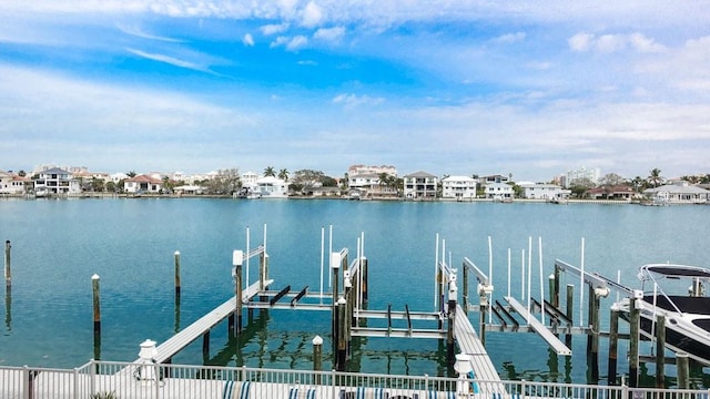 view of dock with a water view