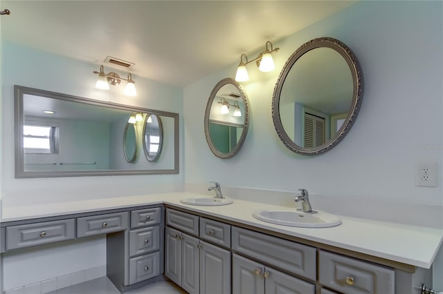 full bathroom featuring visible vents, a sink, and double vanity