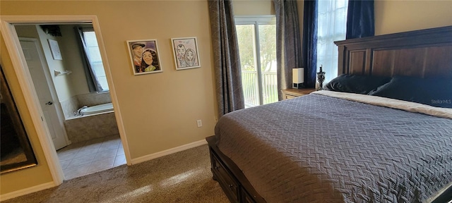 bedroom featuring dark carpet