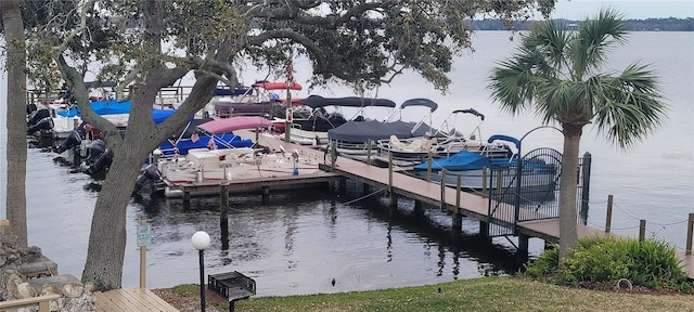 view of dock featuring a water view