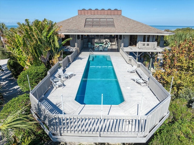 view of swimming pool featuring a patio area