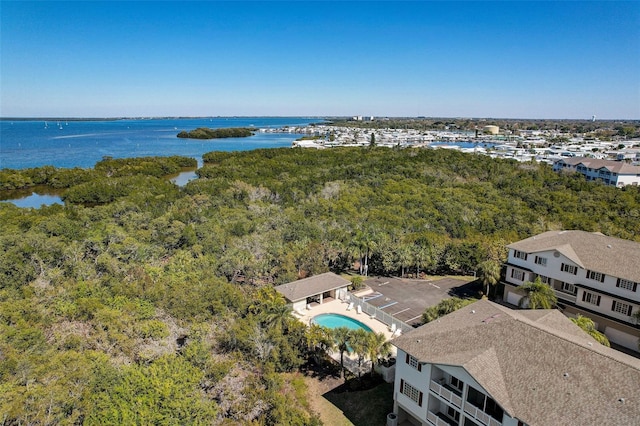 aerial view with a water view