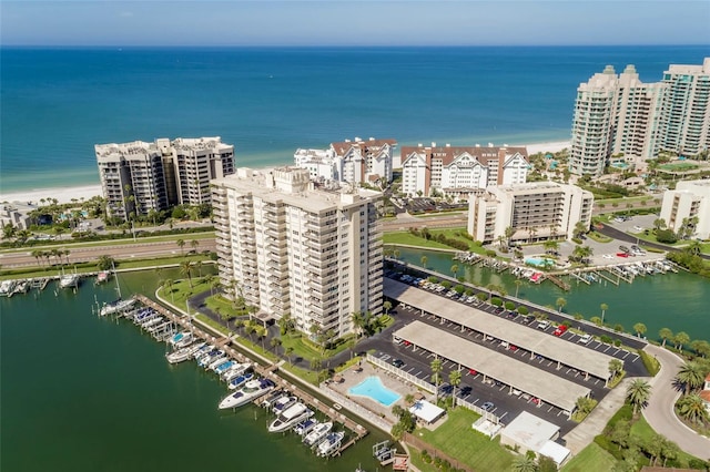 bird's eye view featuring a water view