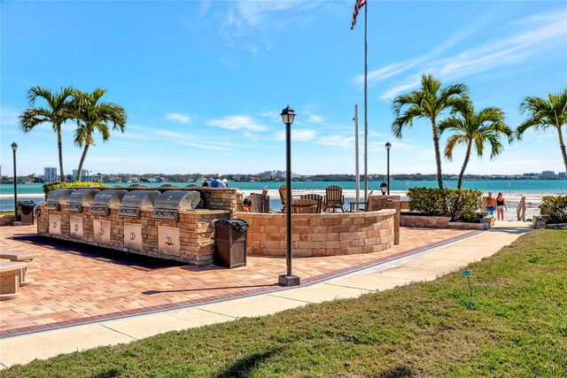 view of nearby features featuring area for grilling and a water view