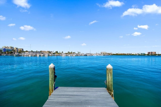 dock area featuring a water view