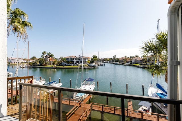 view of dock with a water view