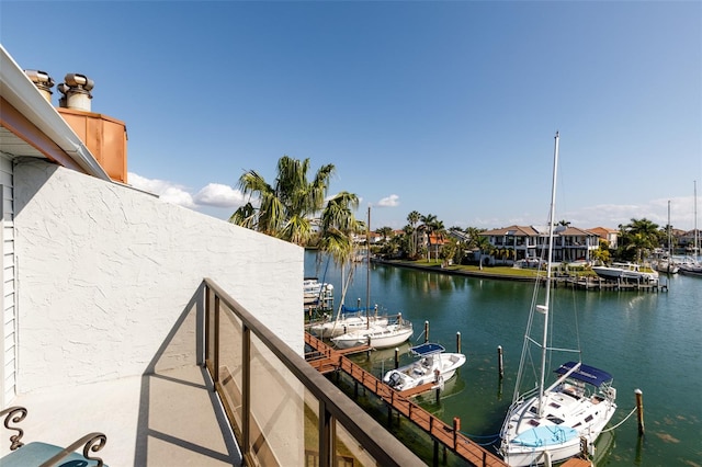 dock area featuring a water view