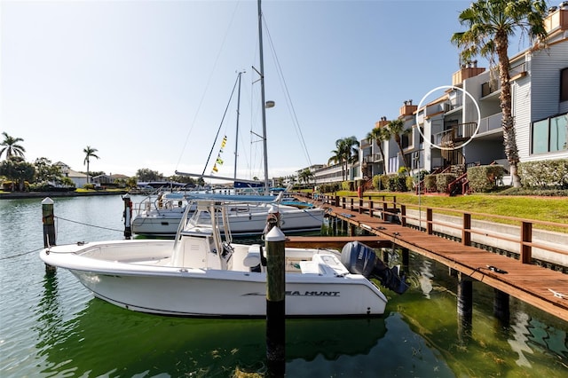 view of dock with a water view