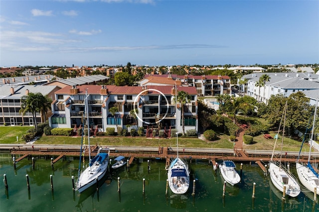 exterior space with a water view