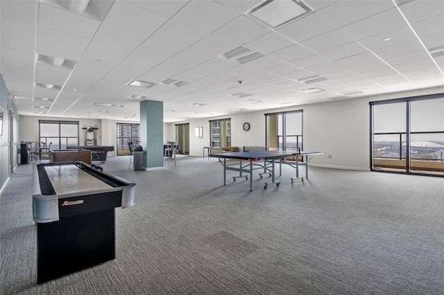 game room with carpet, billiards, and a wealth of natural light