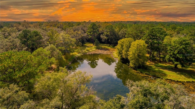 aerial view at dusk with a water view